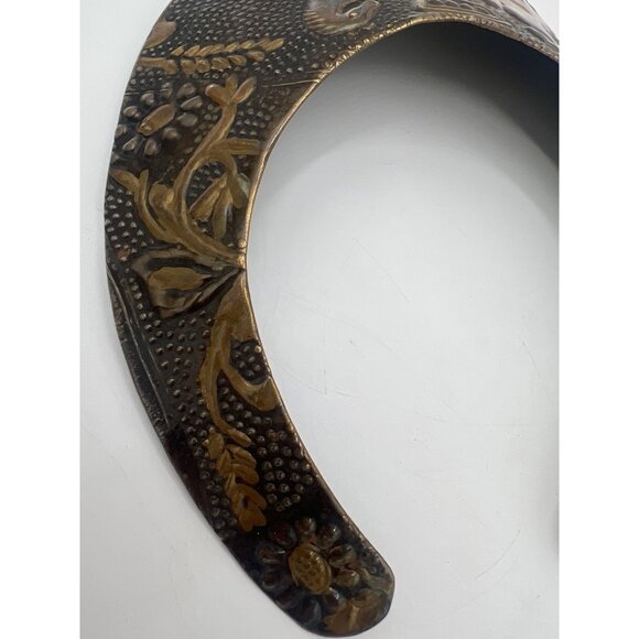 Vintage Brass Heraldic Gorget Necklace Repoussé Horses & Shield Torque Collar - Picture 2 of 14